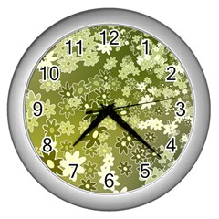 Flowers Abstract Background Wall Clock (silver) by Wegoenart