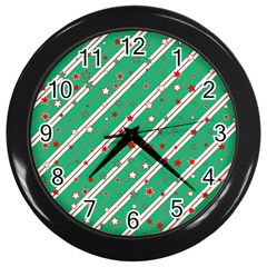 Christmas Paper Stars Pattern Texture Background Wall Clock (black) by Vaneshart