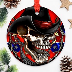 Confederate Flag Usa America United States Csa Civil War Rebel Dixie Military Poster Skull Ornament (round) by Sapixe