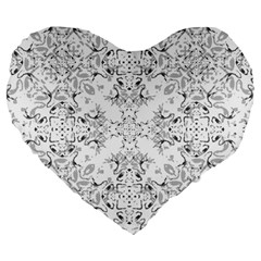 Black And White Decorative Ornate Pattern Large 19  Premium Heart Shape Cushions by dflcprintsclothing