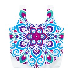 Mandala Blue Full Print Recycle Bag (l) by designsbymallika