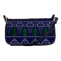 Beautiful Knitted Christmas Pattern Blur Green Shoulder Clutch Bag by Vaneshart