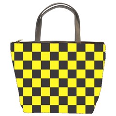 Checkerboard Pattern Black And Yellow Ancap Libertarian Bucket Bag by snek