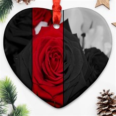 Roses Rouge Fleurs Heart Ornament (two Sides) by kcreatif