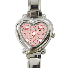 Cute Christmas Santa Seamless Pattern Heart Italian Charm Watch by Vaneshart