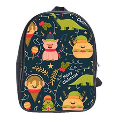 Colorful Funny Christmas Pattern Merry Christmas Xmas School Bag (xl) by Vaneshart