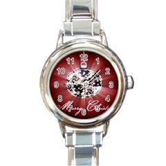 Merry Christmas Ornamental Round Italian Charm Watch by christmastore