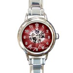 Merry Christmas Ornamental Round Italian Charm Watch Front