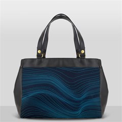 Abstract Glowing Blue Wave Lines Pattern With Particles Elements Dark Background Oversize Office Handbag (2 Sides) by Wegoenart