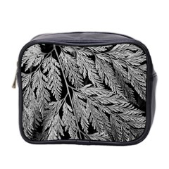 Fern Leaves Foliage Black And White Mini Toiletries Bag (two Sides) by Vaneshart