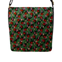 Fiola Pattern Green Flap Closure Messenger Bag (l) by snowwhitegirl