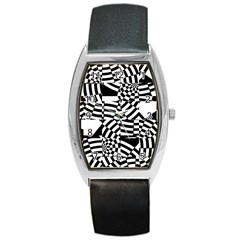 Black And White Crazy Pattern Barrel Style Metal Watch by Sobalvarro