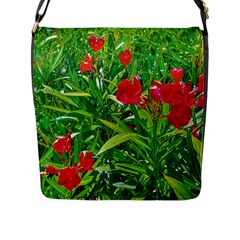 Red Flowers And Green Plants At Outdoor Garden Flap Closure Messenger Bag (l) by dflcprintsclothing