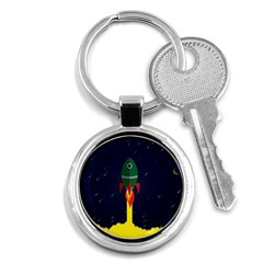 Rocket Halftone Astrology Astronaut Key Chain (round) by Wegoenart