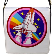 Pink Rainbow Rocket Flap Closure Messenger Bag (s) by Wegoenart