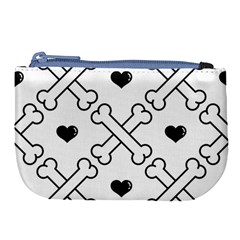 Dog Bone Seamless Pattern Heart Valentine Large Coin Purse by Nexatart