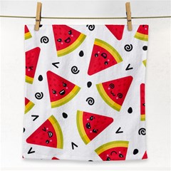 Cute Smiling Watermelon Seamless Pattern White Background Face Towel by Nexatart