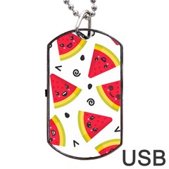 Cute Smiling Watermelon Seamless Pattern White Background Dog Tag Usb Flash (two Sides) by Nexatart