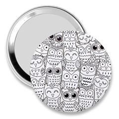 Circle Shape Pattern With Cute Owls Coloring Book 3  Handbag Mirrors by Nexatart