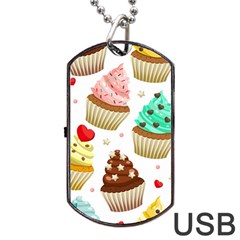 Seamless Pattern Yummy Colored Cupcakes Dog Tag Usb Flash (one Side) by Nexatart