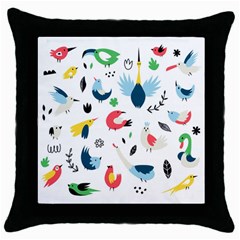 Vector Set Isolates With Cute Birds Scandinavian Style Throw Pillow Case (black) by Vaneshart