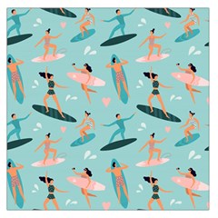 Beach Surfing Surfers With Surfboards Surfer Rides Wave Summer Outdoors Surfboards Seamless Pattern Large Satin Scarf (square) by Wegoenart