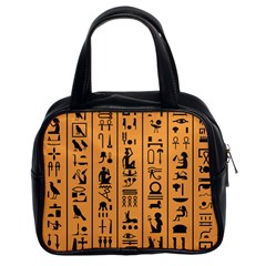 Egyptian Hieroglyphs Ancient Egypt Letters Papyrus Background Vector Old Egyptian Hieroglyph Writing Classic Handbag (two Sides) by Wegoenart