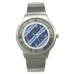 Indonesian Combination Batik With Dominant Blue Color Stainless Steel Watch by Wegoenart