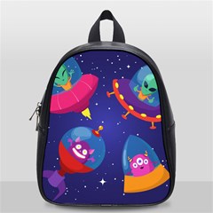 Cartoon Funny Aliens With Ufo Duck Starry Sky Set School Bag (small) by Vaneshart