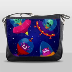 Cartoon Funny Aliens With Ufo Duck Starry Sky Set Messenger Bag by Vaneshart