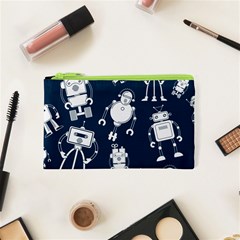 White Robot Blue Seamless Pattern Cosmetic Bag (xs) by Vaneshart