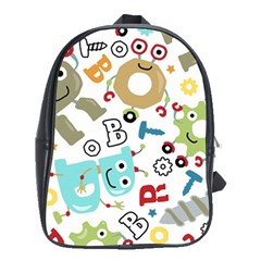 Seamless Pattern Vector With Funny Robots Cartoon School Bag (xl) by Vaneshart