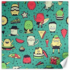 Seamless Pattern With Funny Monsters Cartoon Hand Drawn Characters Unusual Creatures Canvas 12  X 12  by Vaneshart