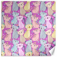 Colorful Cute Cat Seamless Pattern Purple Background Canvas 16  X 16  by Vaneshart