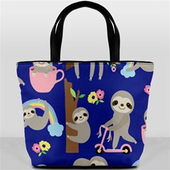 Hand Drawn Cute Sloth Pattern Background Bucket Bag by Vaneshart