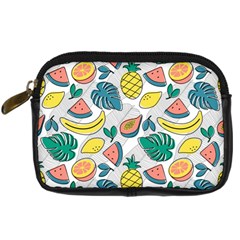 Seamless Pattern Tropical Fruit Banana Watermelon Papaya Lemon Orange Monstera Digital Camera Leather Case by Vaneshart