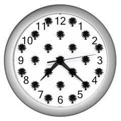 Black And White Tropical Print Pattern Wall Clock (silver) by dflcprintsclothing