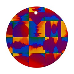 Gay Pride Rainbow Painted Abstract Squares Pattern Round Ornament (two Sides) by VernenInk