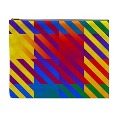 Gay Pride Rainbow Diagonal Striped Checkered Squares Cosmetic Bag (xl) by VernenInk