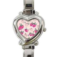 Seamless-strawberry-fruit-pattern-background Heart Italian Charm Watch by Vaneshart