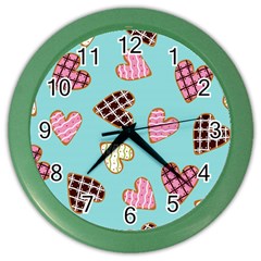 Seamless Pattern With Heart Shaped Cookies With Sugar Icing Color Wall Clock by Vaneshart