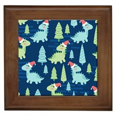 Cute-dinosaurs-animal-seamless-pattern-doodle-dino-winter-theme Framed Tile by Vaneshart