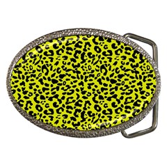 Leopard Spots Pattern, Yellow And Black Animal Fur Print, Wild Cat Theme Belt Buckles by Casemiro