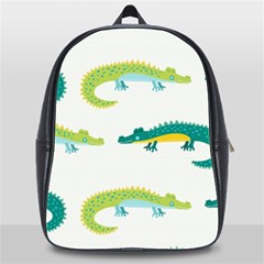 Cute Cartoon Alligator Kids Seamless Pattern With Green Nahd Drawn Crocodiles School Bag (xl) by BangZart