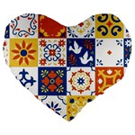 Mexican talavera pattern ceramic tiles with flower leaves bird ornaments traditional majolica style Large 19  Premium Heart Shape Cushions Front