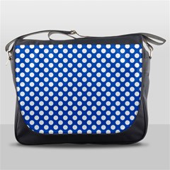 Pastel Blue, White Polka Dots Pattern, Retro, Classic Dotted Theme Messenger Bag by Casemiro