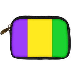 Carnival Mardi Gras Purple Yellow Green Stripes Digital Camera Leather Case by yoursparklingshop