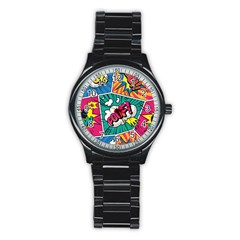 Comic Colorful Seamless Pattern Stainless Steel Round Watch by Amaryn4rt