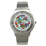 Graffiti Characters Seamless Pattern Stainless Steel Watch Front