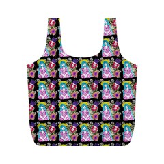 Blue Haired Girl Pattern Black Full Print Recycle Bag (m) by snowwhitegirl